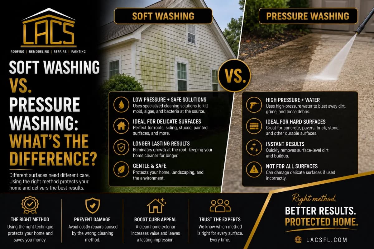 Soft Washing vs. Pressure Washing: What’s the Difference?